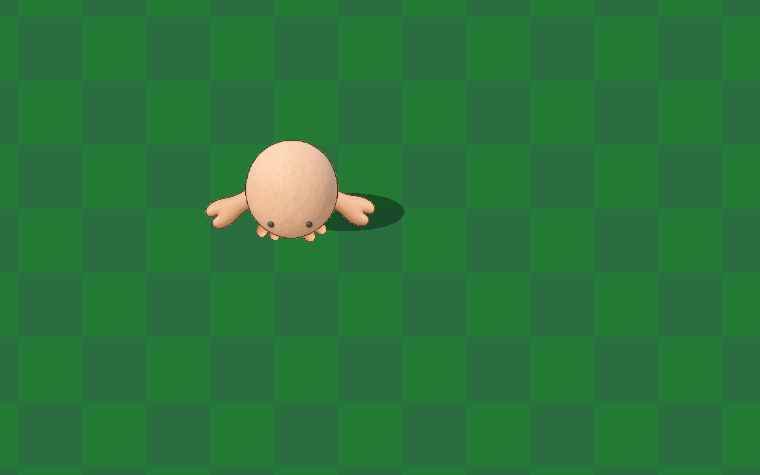 A derpy chump character standing on a green tiled world