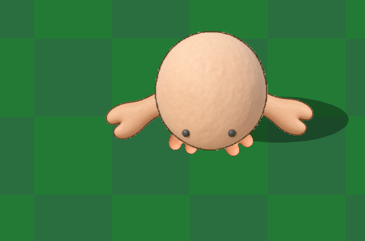 Close-up of a charming blank-faced peach chump character